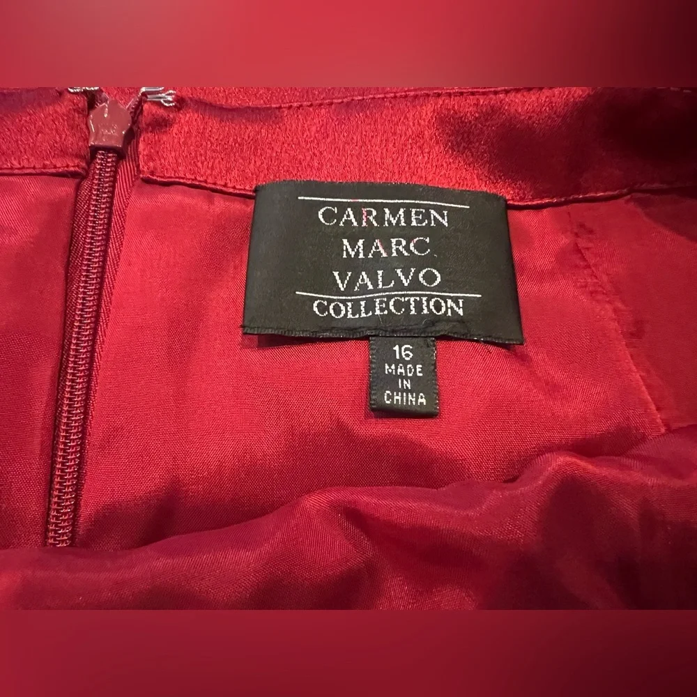 NWT SZ 16 Gorgeous Carmen Marc Valvo Deep Red Satin Long Formal Skirt - Picture 3 of 4